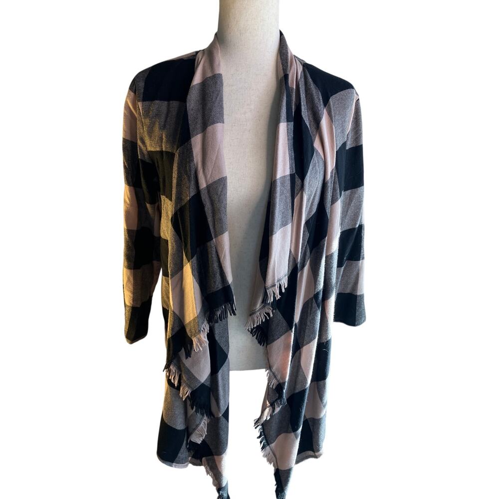 Maurices Plaid Waterfall Fringe Open Front Cardigan Size Smal